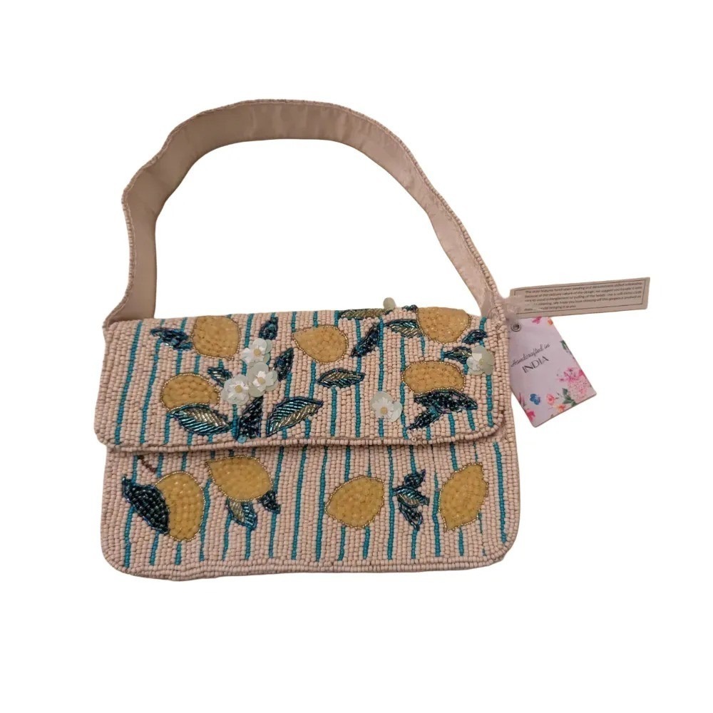 Viral Beaded Lemon Floral Shoulder Handcrafted In India Bag Purse NWT